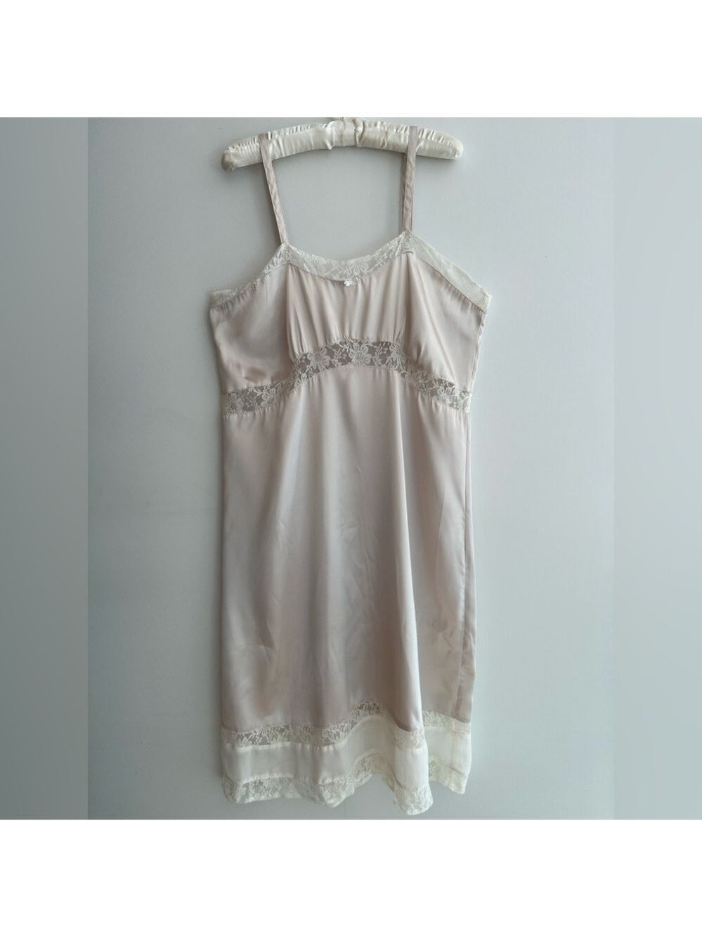 LINDY HOP Full Slip Satin Chemise Adjustable Straps Lace Trim Lingerie Retro